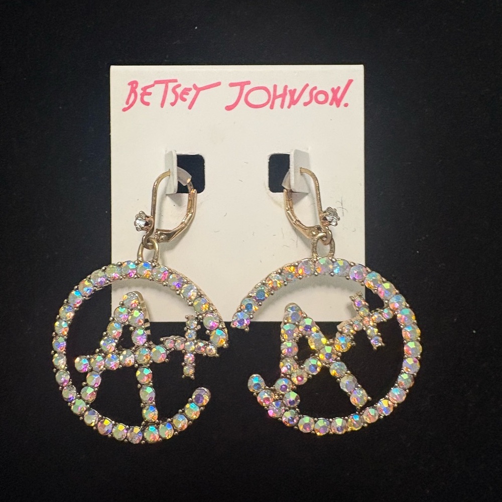Betsey Johnson Iridescent Crystal Moon Earrings- A+ !